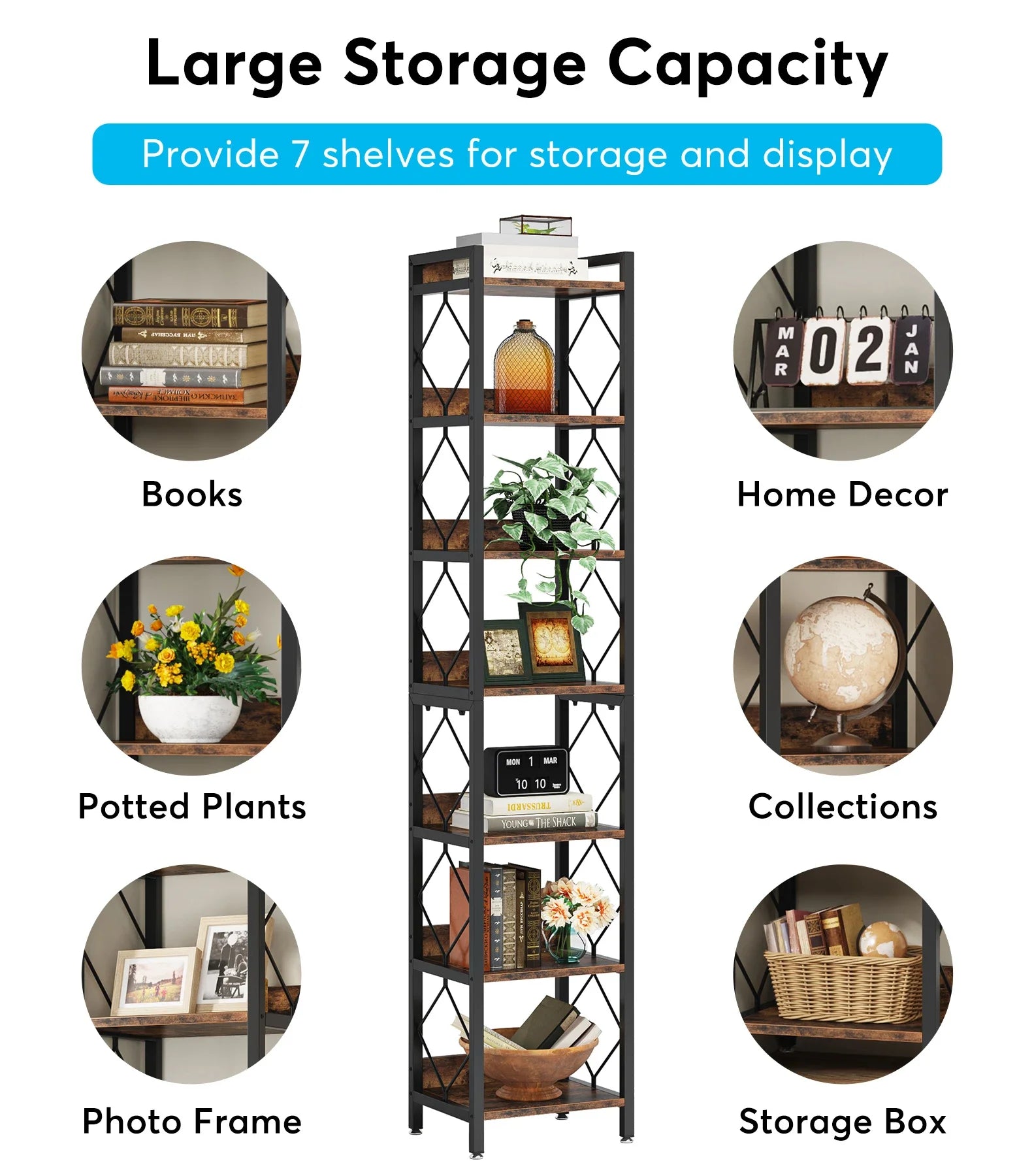 Tribesigns  Extra Tall 7 Tier Skinny Bookcase