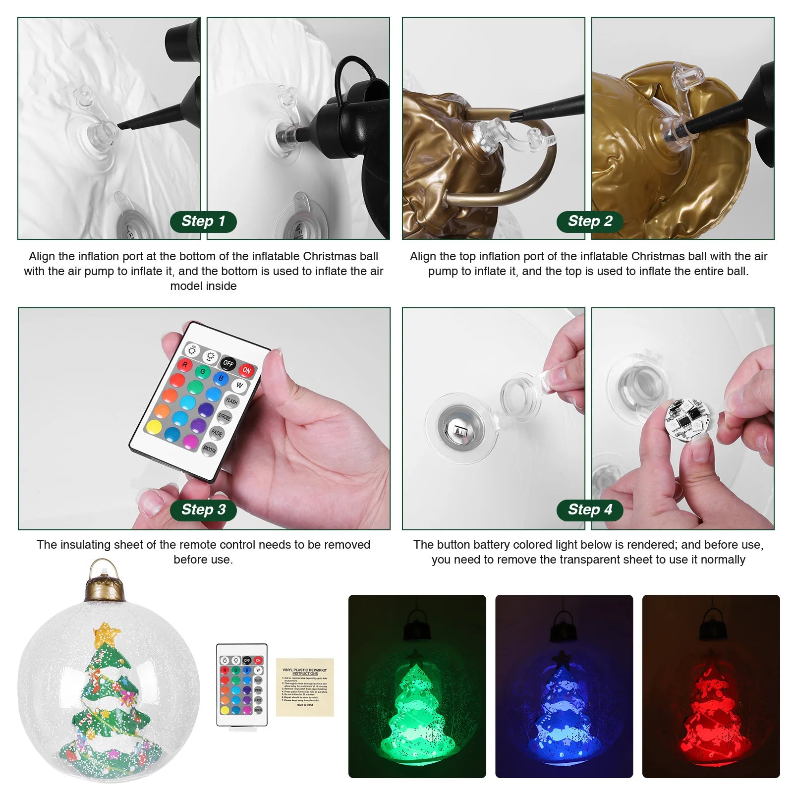 Christmas Giant Inflatable Ball Ornaments W/ LED Light