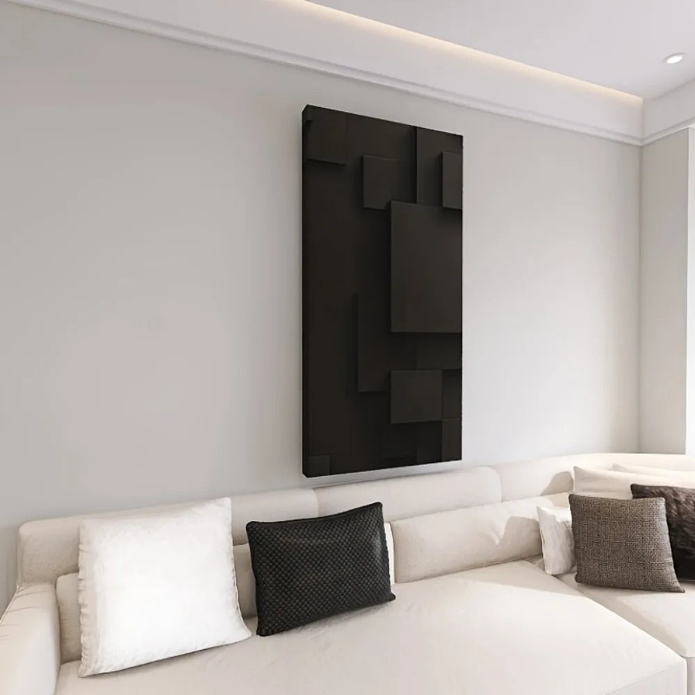 Large  black abstract geometric mural canvas - modern 3D block design,1.5 "thick pine solid wood frame