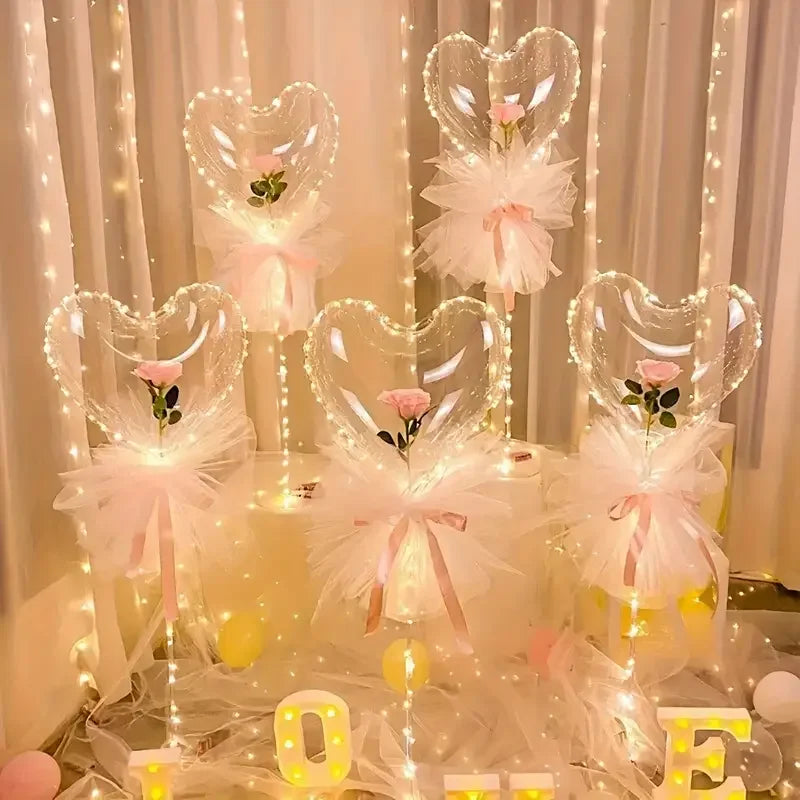 1pcs Glowing Heart & Rose Balloon Bouquet - Perfect for Valentine's Day, Engagements, Weddings, Birthdays & Party Decorations
